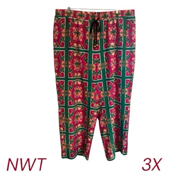 Intempo Pants - NWT  Wide Leg Tropical Palm Tree Print Pants   PLUS:  3X       #F